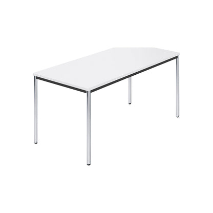 Rectangular table, chrome plated round tubes, WxD 1500 x 800 mm, white.