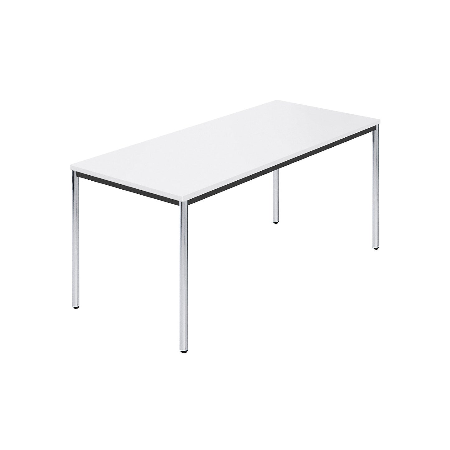 Rectangular table, chrome plated round tubes, WxD 1600 x 800 mm, white.