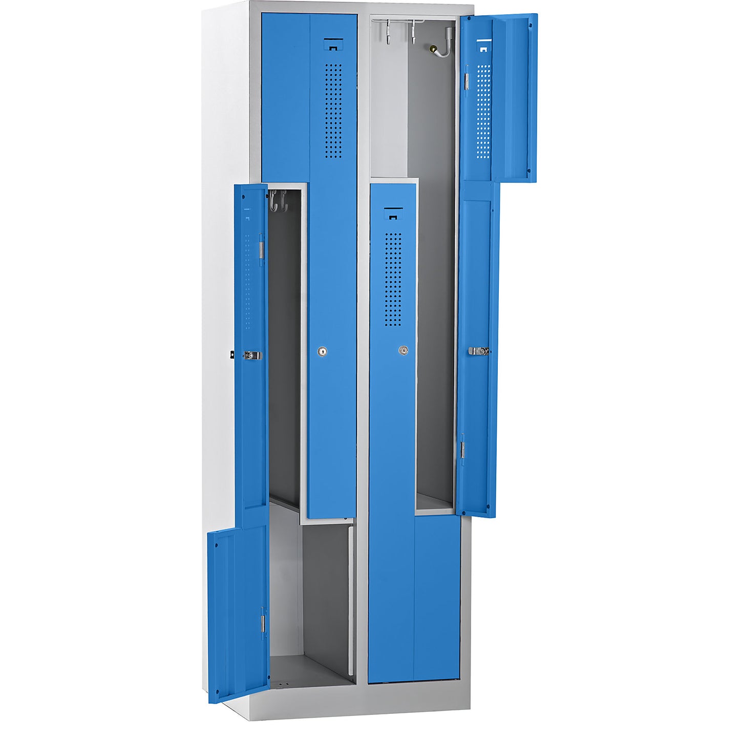 Amsterdam Z locker, 2 compartments, light grey / light blue, width 590 mm.