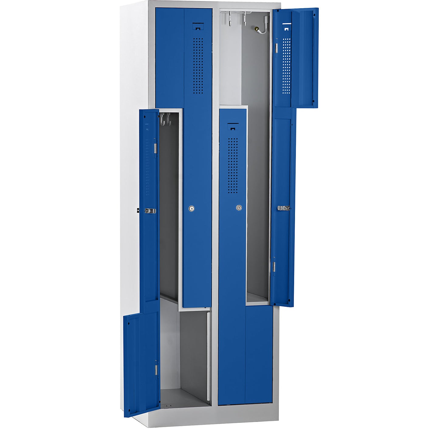 Amsterdam Z locker, 2 compartments, light grey / gentian blue, width 590 mm.