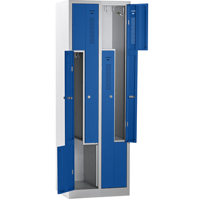 Amsterdam Z locker, 2 compartments, light grey / gentian blue, width 590 mm.