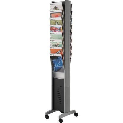 Brochure display stand, mobile, 16 lockers, HxWxD 1675 x 300 x 385 mm, aluminium silver.