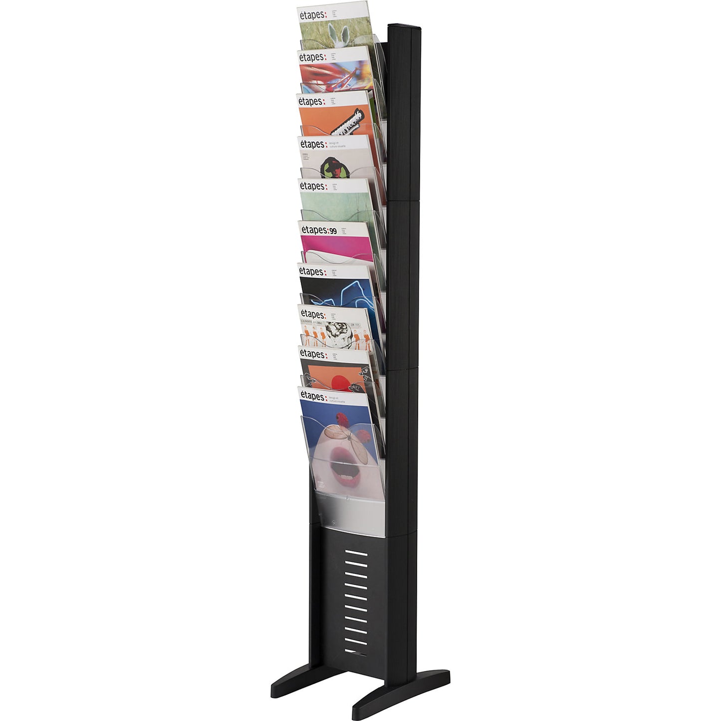 Brochure display stand, stationary, 10 lockers, HxWxD 1620 x 300 x 385 mm, black.