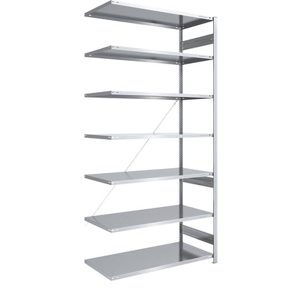 Boltless shelving unit, light duty, single-sided, HxWxD 3000 x 1300 x 800 mm, zinc plated, extension shelf unit.