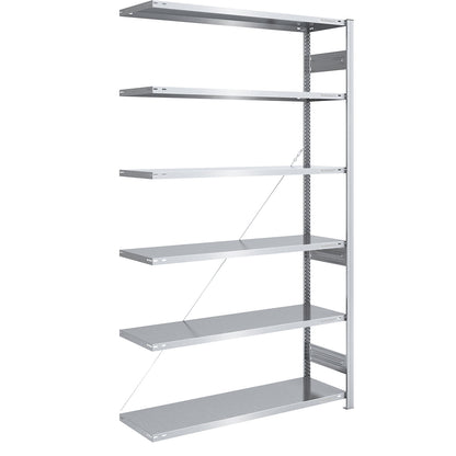 Boltless shelving unit, medium duty, single-sided, HxWxD 2500 x 1300 x 500 mm, zinc plated, extension shelf unit.