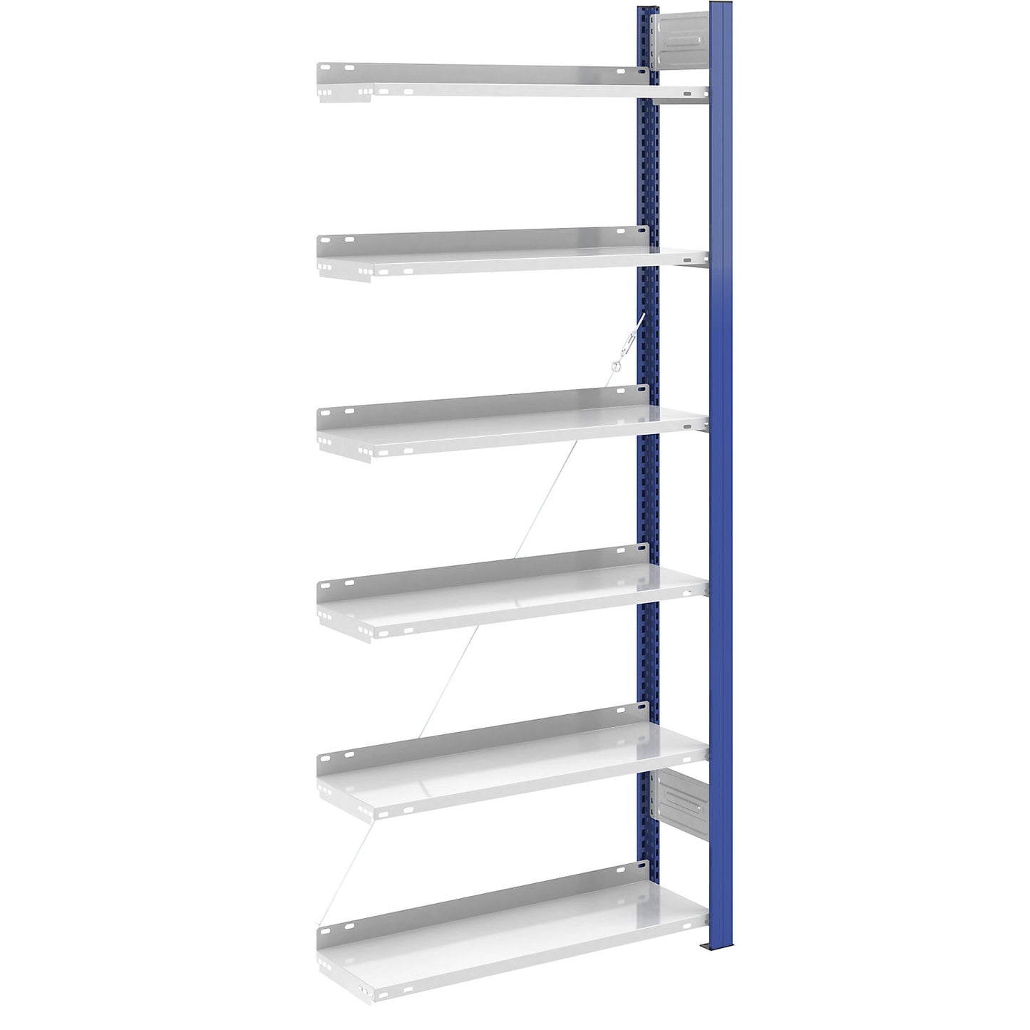 Boltless file shelving unit, single sided, height 2000 mm, WxD 750 x 300 mm, extension shelf unit, blue / grey.
