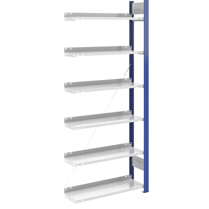 Boltless file shelving unit, single sided, height 2000 mm, WxD 750 x 300 mm, extension shelf unit, blue / grey.