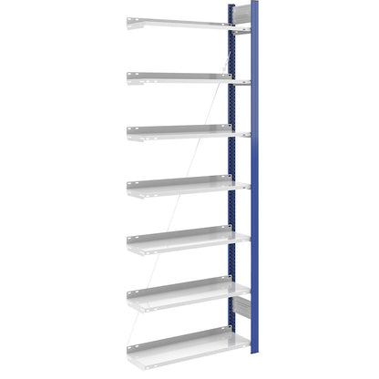 Boltless file shelving unit, single sided, height 2350 mm, WxD 750 x 300 mm, extension shelf unit, blue / grey.