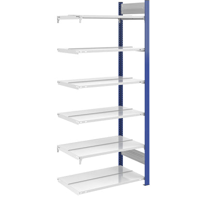 Boltless file shelving unit, double sided, height 2000 mm, WxD 750 x 600 mm, extension shelf unit, blue / grey.