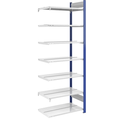 Boltless file shelving unit, double sided, height 2350 mm, WxD 750 x 600 mm, extension shelf unit, blue / grey.
