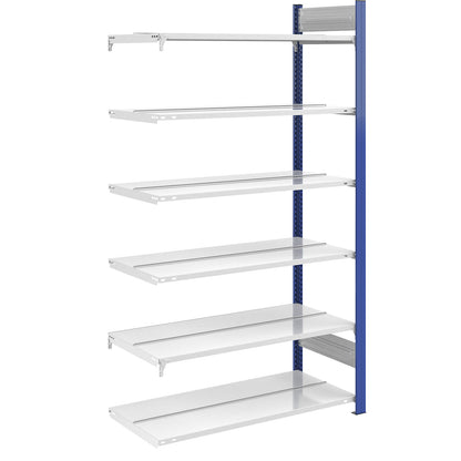 Boltless file shelving unit, double sided, height 2000 mm, WxD 1000 x 600 mm, extension shelf unit, blue / grey.
