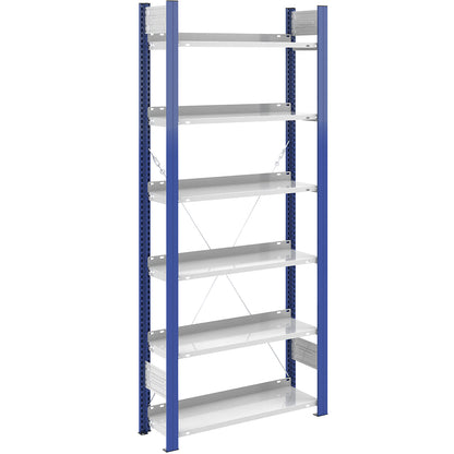 Boltless file shelving unit, single sided, height 2000 mm, WxD 750 x 300 mm, standard shelf unit, blue / grey.