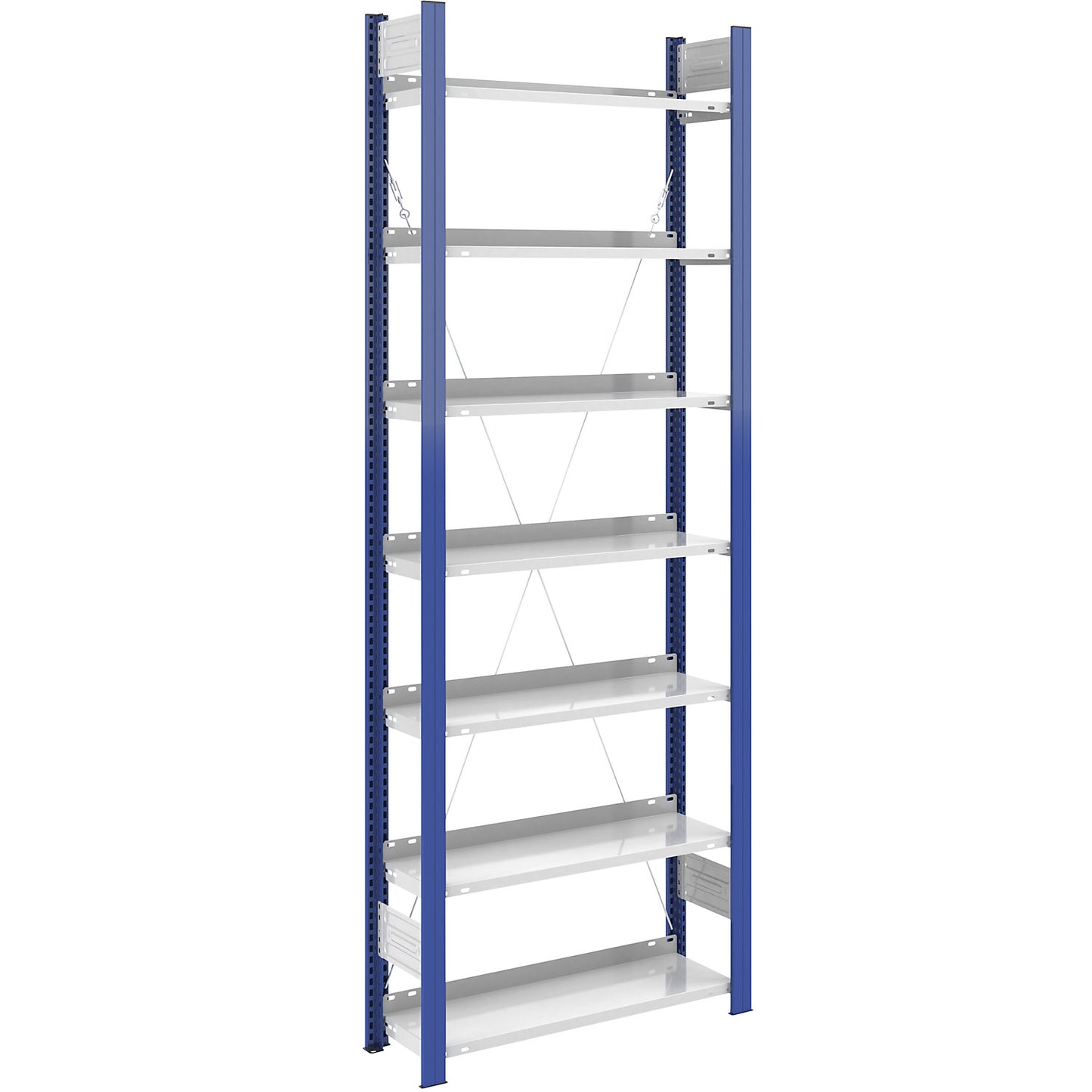 Boltless file shelving unit, single sided, height 2350 mm, WxD 750 x 300 mm, standard shelf unit, blue / grey.