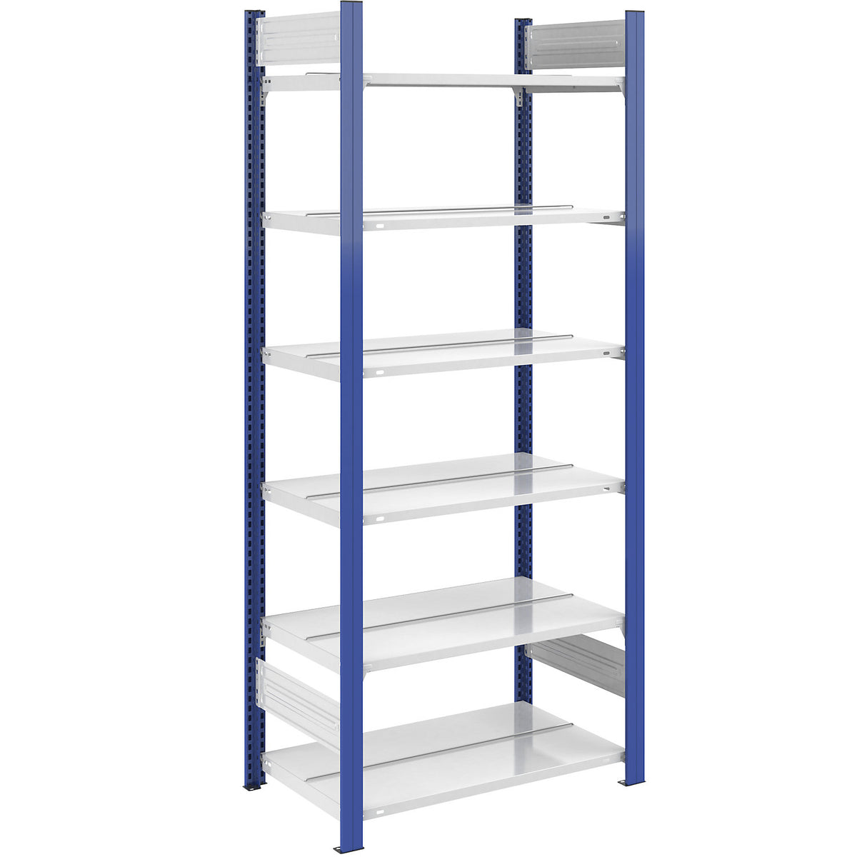 Boltless file shelving unit, double sided, height 2000 mm, WxD 750 x 600 mm, standard shelf unit, blue / grey.