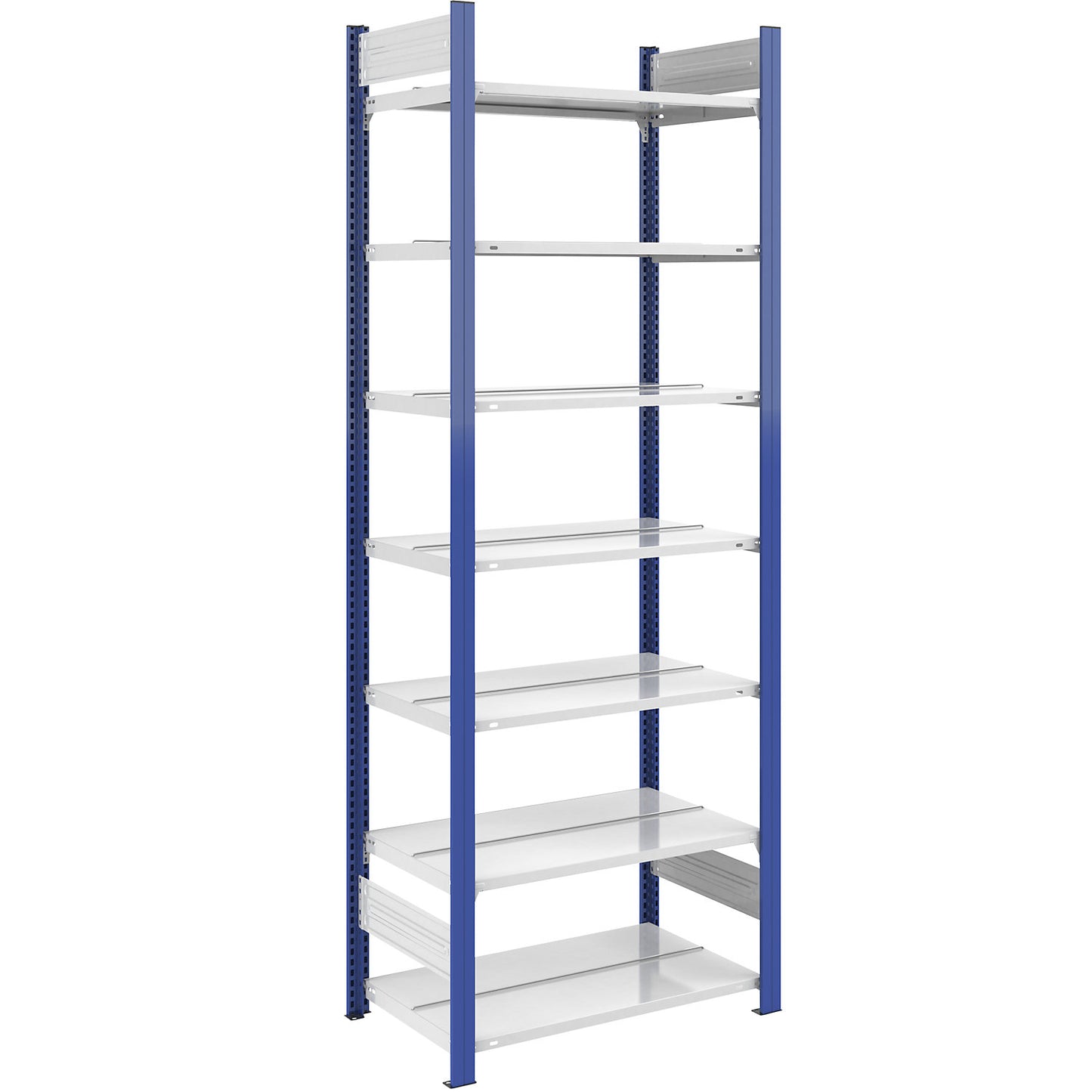 Boltless file shelving unit, double sided, height 2350 mm, WxD 750 x 600 mm, standard shelf unit, blue / grey.
