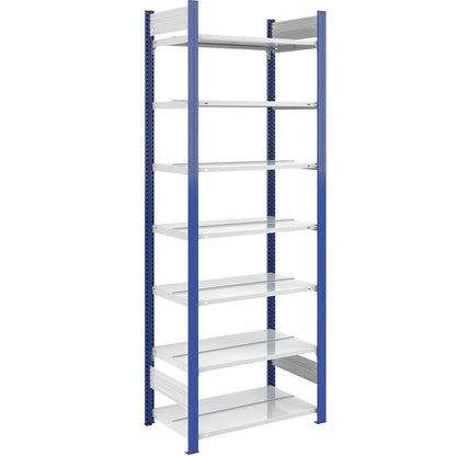 Boltless file shelving unit, double sided, height 2350 mm, WxD 750 x 600 mm, standard shelf unit, blue / grey.