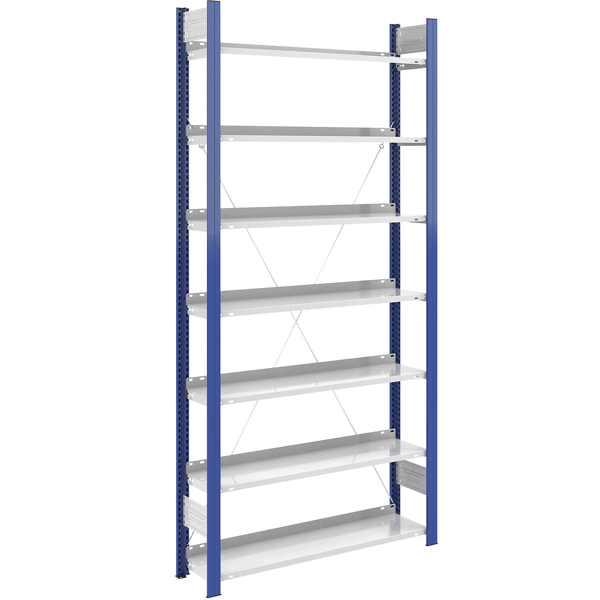 Boltless file shelving unit, single sided, height 2350 mm, WxD 1000 x 300 mm, standard shelf unit, blue / grey.
