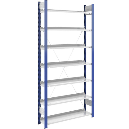 Boltless file shelving unit, single sided, height 2350 mm, WxD 1000 x 300 mm, standard shelf unit, blue / grey.