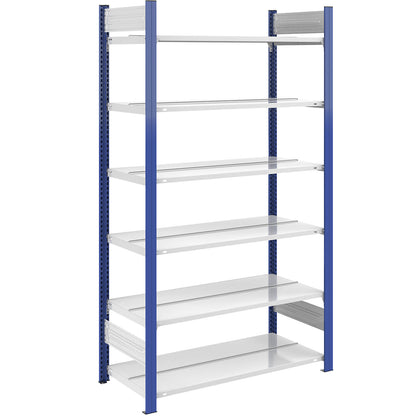 Boltless file shelving unit, double sided, height 2000 mm, WxD 1000 x 600 mm, standard shelf unit, blue / grey.