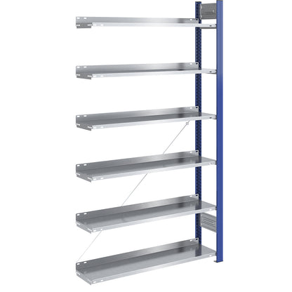 Boltless file shelving unit, single sided, height 2000 mm, WxD 1000 x 300 mm, extension shelf unit, blue / zinc plated.