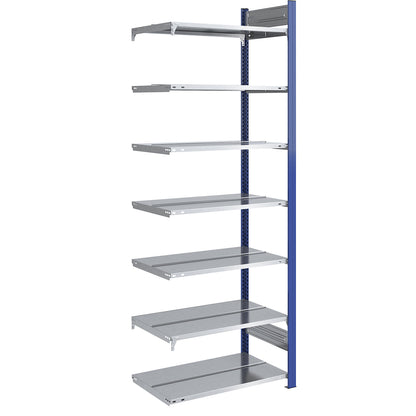 Boltless file shelving unit, double sided, height 2350 mm, WxD 750 x 600 mm, extension shelf unit, blue / zinc plated.