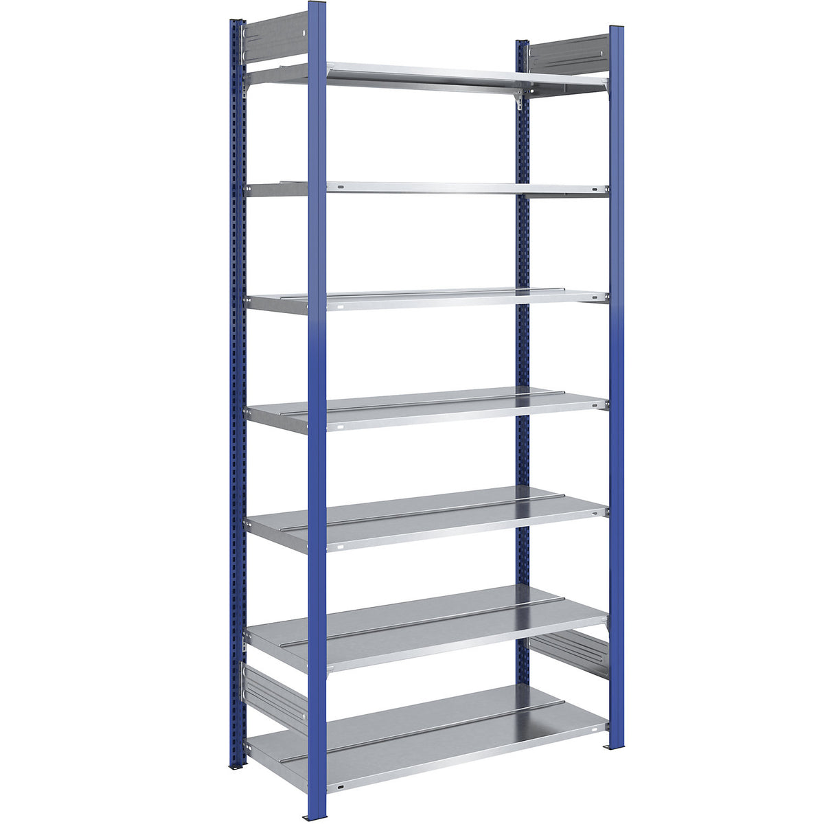 Boltless file shelving unit, double sided, height 2350 mm, WxD 1000 x 600 mm, standard shelf unit, blue / zinc plated.