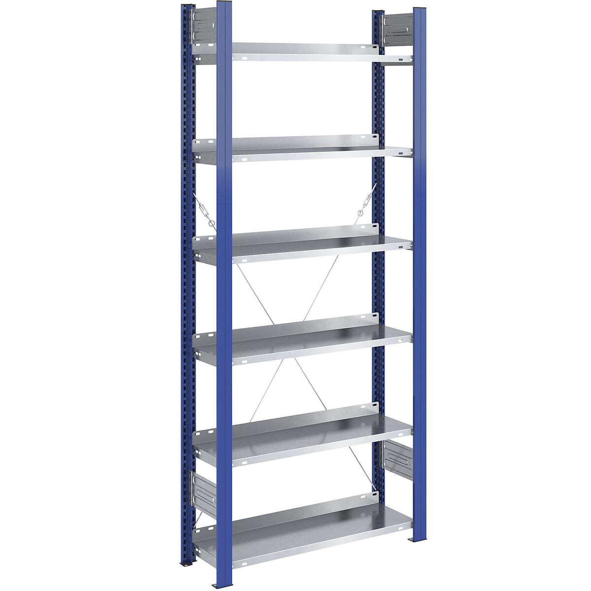 Boltless file shelving unit, single sided, height 2000 mm, WxD 750 x 300 mm, standard shelf unit, blue / zinc plated.