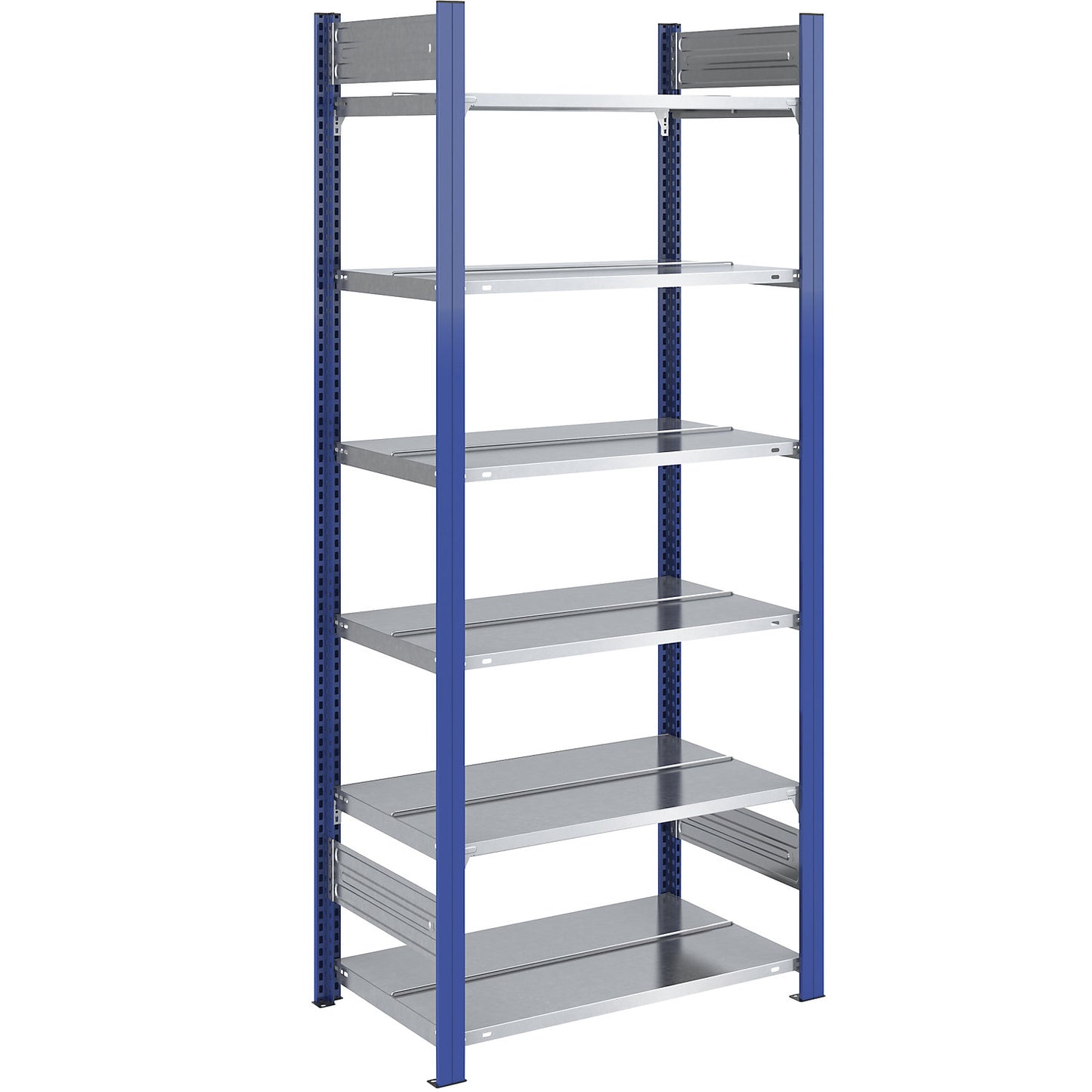 Boltless file shelving unit, double sided, height 2000 mm, WxD 750 x 600 mm, standard shelf unit, blue / zinc plated.