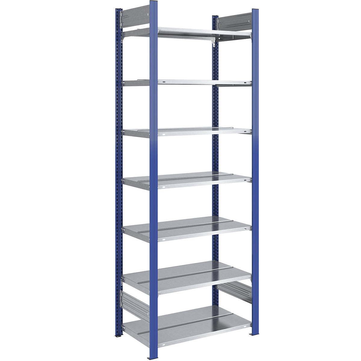 Boltless file shelving unit, double sided, height 2350 mm, WxD 750 x 600 mm, standard shelf unit, blue / zinc plated.