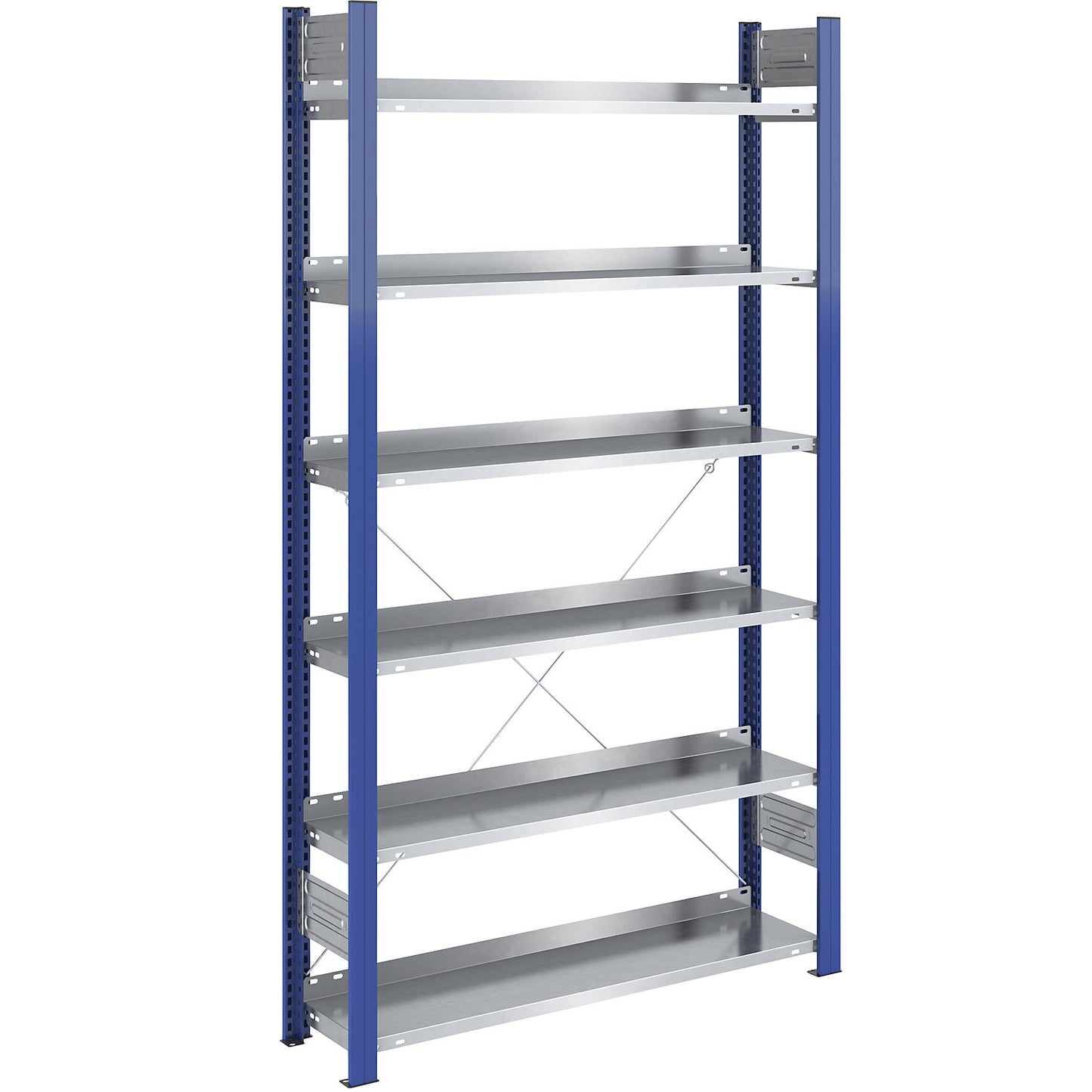 Boltless file shelving unit, single sided, height 2000 mm, WxD 1000 x 300 mm, standard shelf unit, blue / zinc plated.