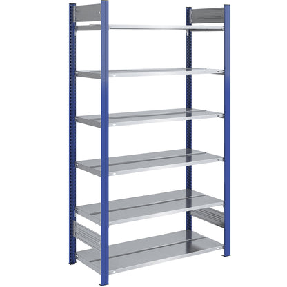Boltless file shelving unit, double sided, height 2000 mm, WxD 1000 x 600 mm, standard shelf unit, blue / zinc plated.