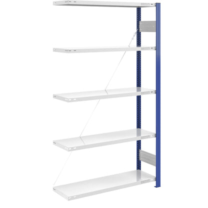 Boltless shelving unit, light duty, single-sided, HxWxD 2000 x 1000 x 400 mm, blue/grey, extension shelf unit.
