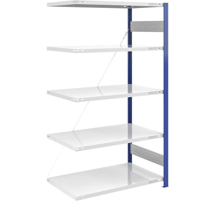 Boltless shelving unit, light duty, single-sided, HxWxD 2000 x 1000 x 800 mm, blue/grey, extension shelf unit.
