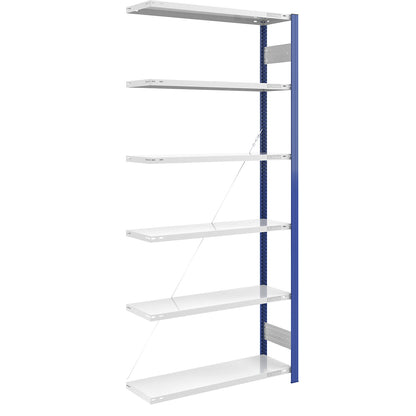 Boltless shelving unit, light duty, single-sided, HxWxD 2500 x 1000 x 400 mm, blue/grey, extension shelf unit.