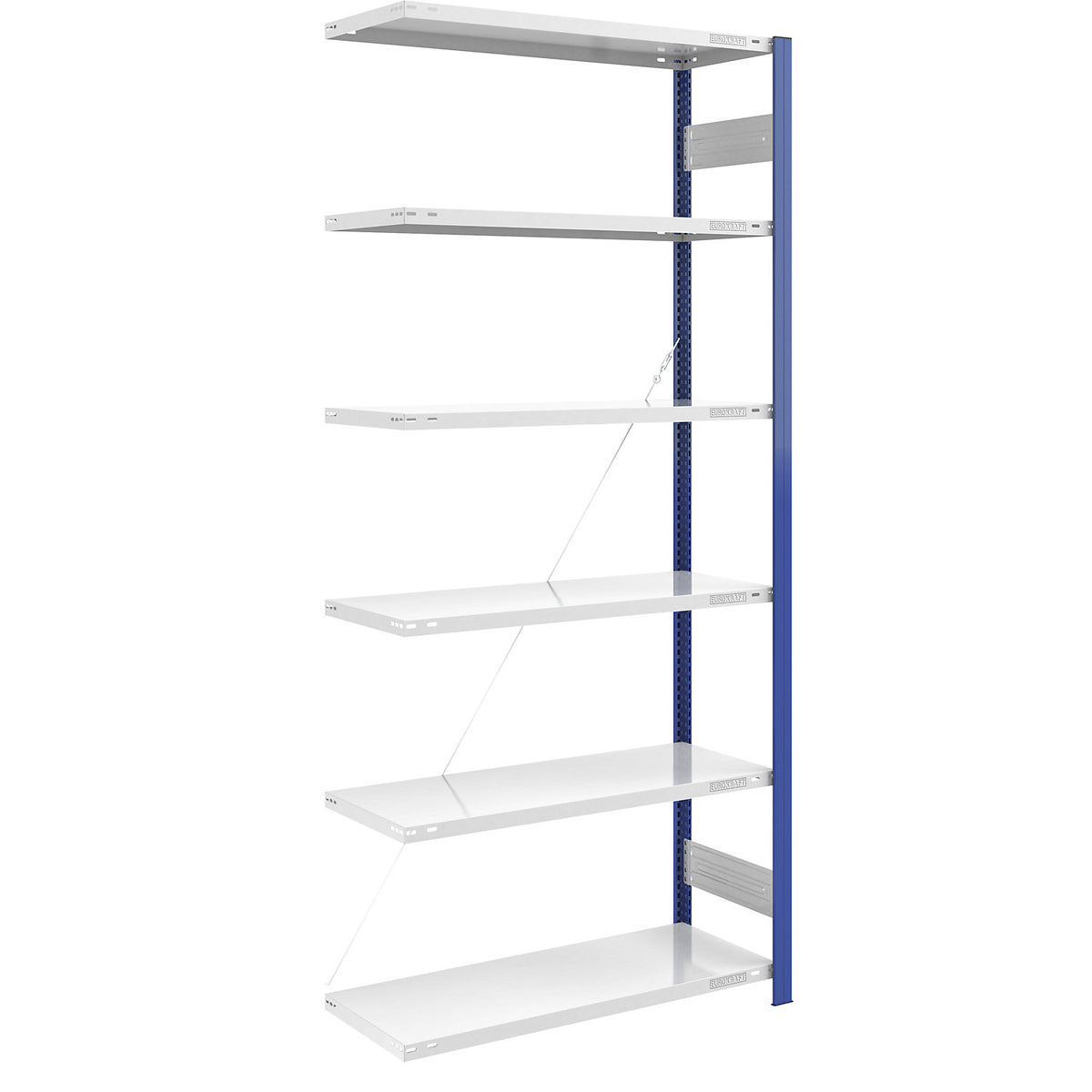Boltless shelving unit, light duty, single-sided, HxWxD 2500 x 1000 x 500 mm, blue/grey, extension shelf unit.