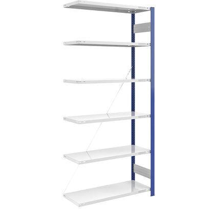 Boltless shelving unit, light duty, single-sided, HxWxD 2500 x 1000 x 500 mm, blue/grey, extension shelf unit.