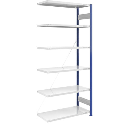 Boltless shelving unit, light duty, single-sided, HxWxD 2500 x 1000 x 600 mm, blue/grey, extension shelf unit.