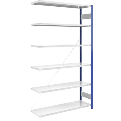 Boltless shelving unit, light duty, single-sided, HxWxD 2500 x 1300 x 500 mm, blue/grey, extension shelf unit.