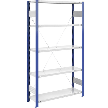 Boltless shelving unit, light duty, single-sided, HxWxD 2000 x 1000 x 400 mm, blue/grey, standard shelf unit.