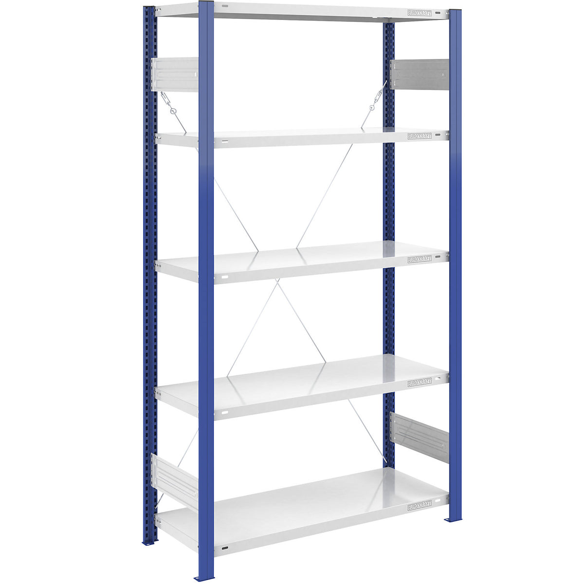 Boltless shelving unit, light duty, single-sided, HxWxD 2000 x 1000 x 500 mm, blue/grey, standard shelf unit.
