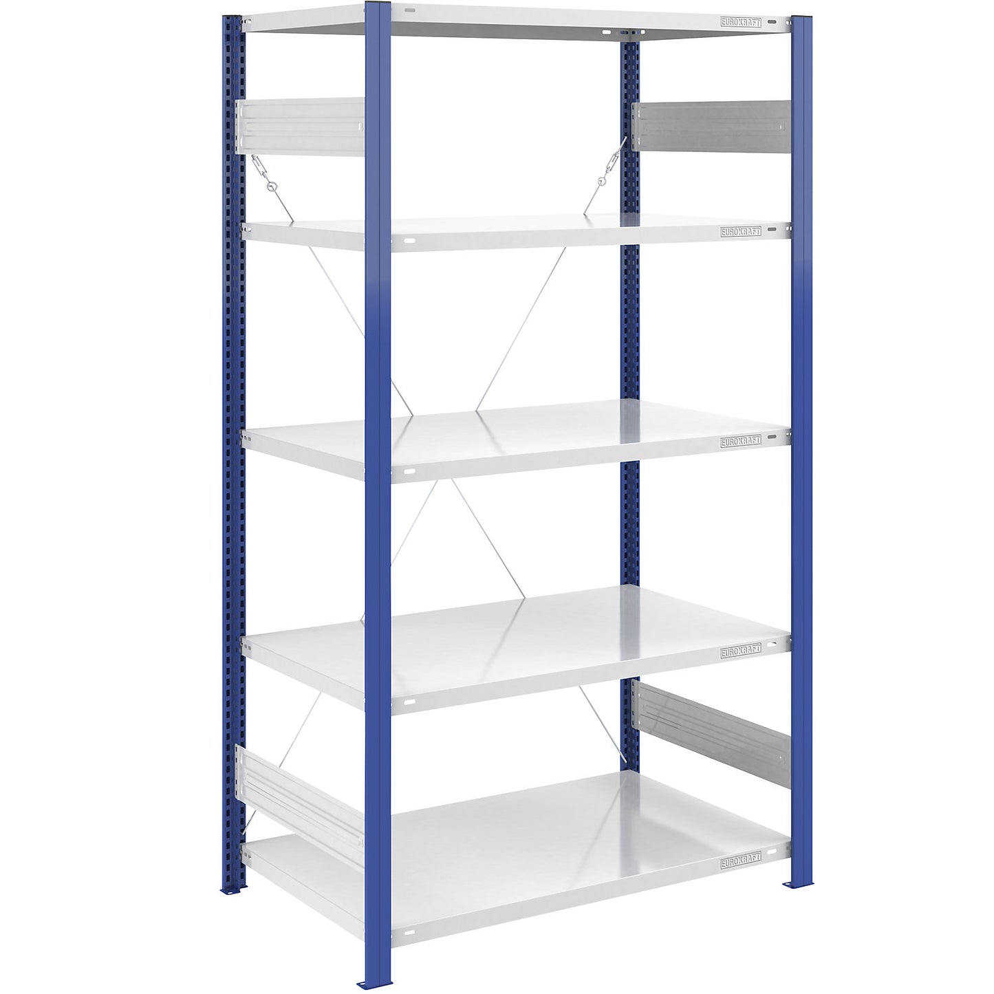 Boltless shelving unit, light duty, single-sided, HxWxD 2000 x 1000 x 800 mm, blue/grey, standard shelf unit.