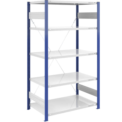 Boltless shelving unit, light duty, single-sided, HxWxD 2000 x 1000 x 800 mm, blue/grey, standard shelf unit.