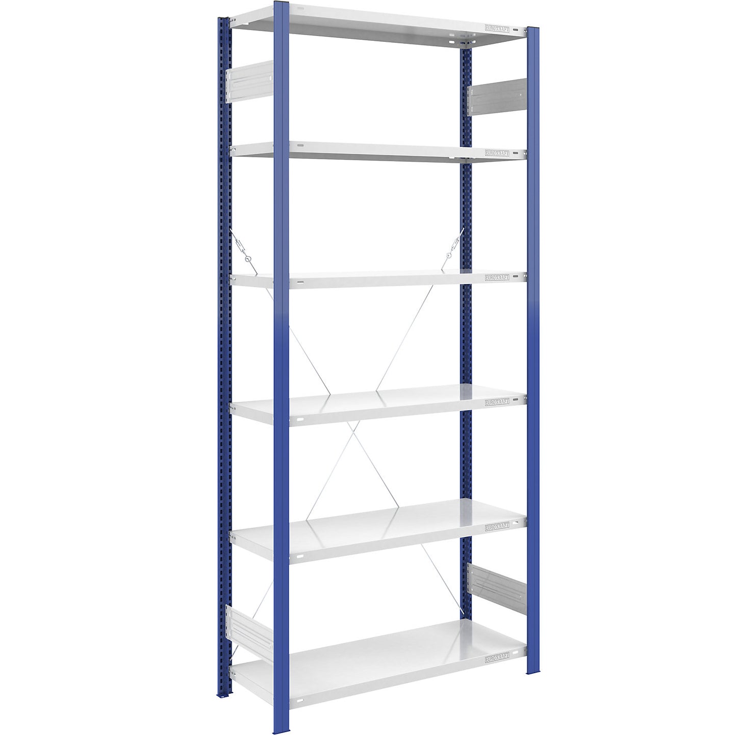 Boltless shelving unit, light duty, single-sided, HxWxD 2500 x 1000 x 500 mm, blue/grey, standard shelf unit.