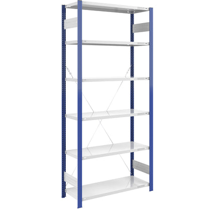 Boltless shelving unit, light duty, single-sided, HxWxD 2500 x 1000 x 500 mm, blue/grey, standard shelf unit.