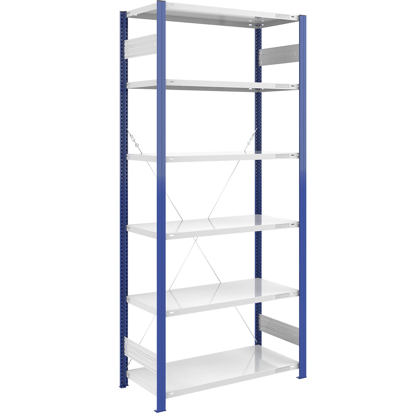 Boltless shelving unit, light duty, single-sided, HxWxD 2500 x 1000 x 600 mm, blue/grey, standard shelf unit.