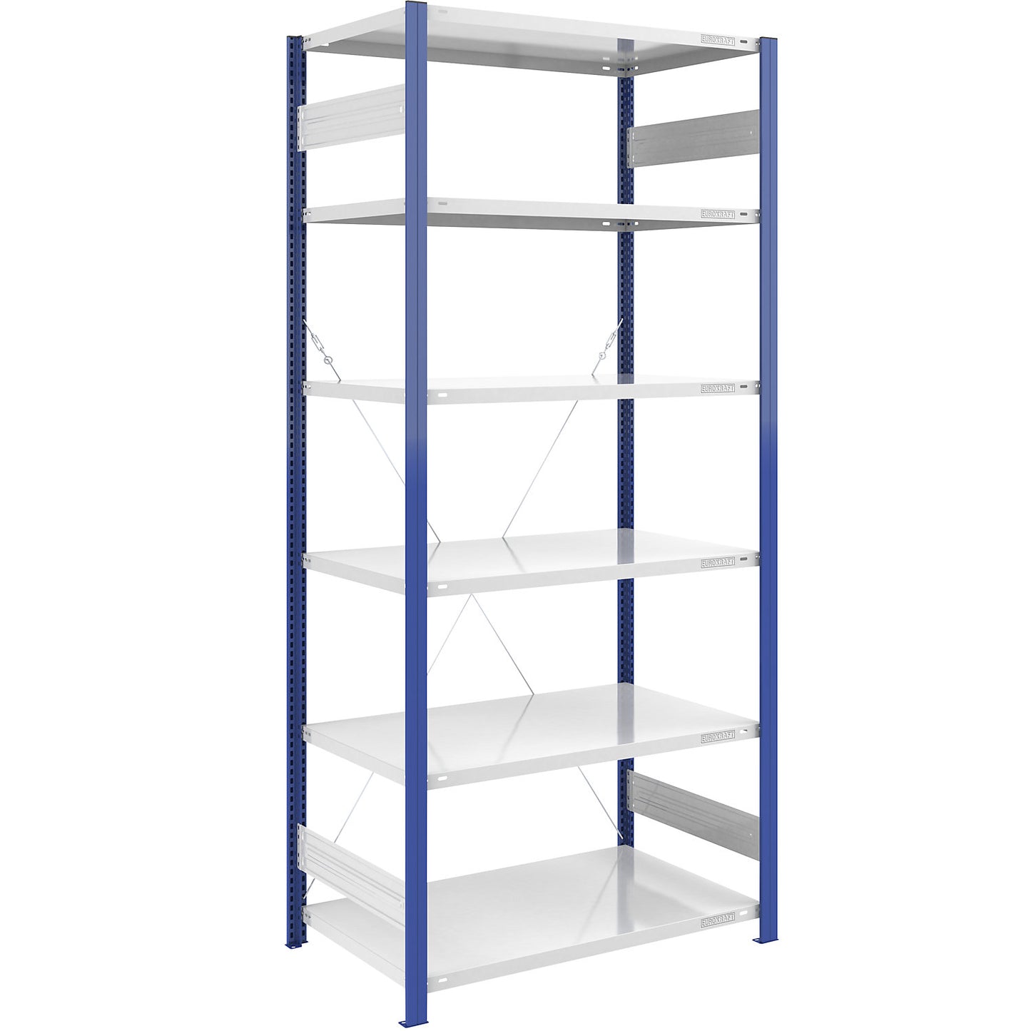 Boltless shelving unit, light duty, single-sided, HxWxD 2500 x 1000 x 800 mm, blue/grey, standard shelf unit.