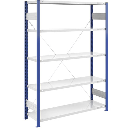 Boltless shelving unit, light duty, single-sided, HxWxD 2000 x 1300 x 500 mm, blue/grey, standard shelf unit.