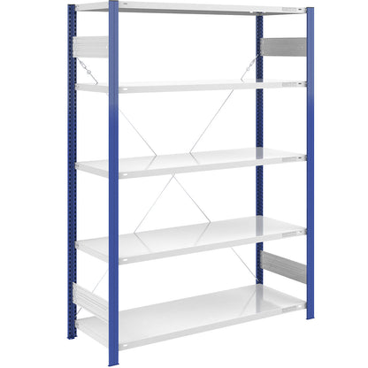 Boltless shelving unit, light duty, single-sided, HxWxD 2000 x 1300 x 600 mm, blue/grey, standard shelf unit.