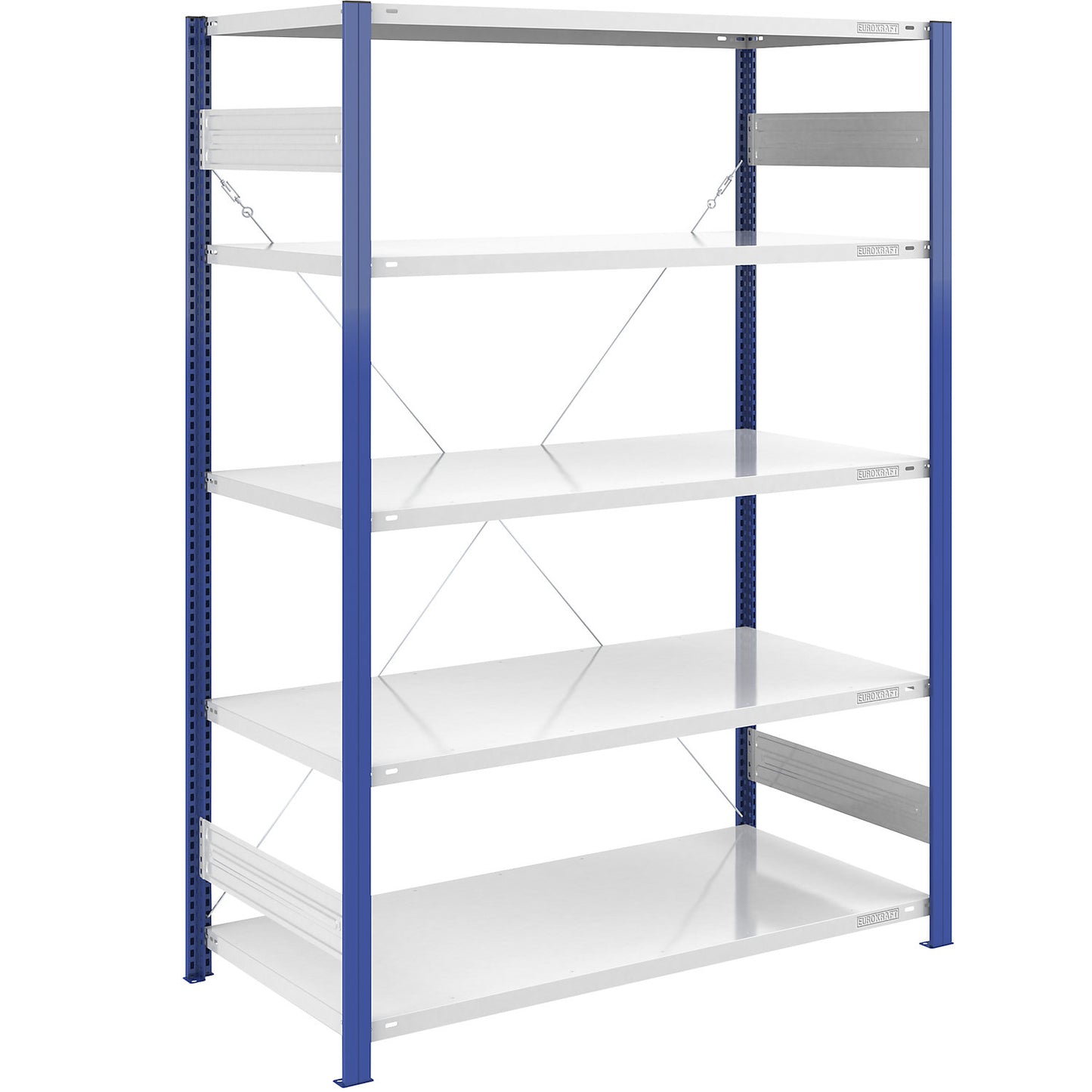 Boltless shelving unit, light duty, single-sided, HxWxD 2000 x 1300 x 800 mm, blue/grey, standard shelf unit.
