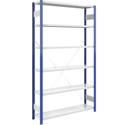 Boltless shelving unit, light duty, single-sided, HxWxD 2500 x 1300 x 400 mm, blue/grey, standard shelf unit.